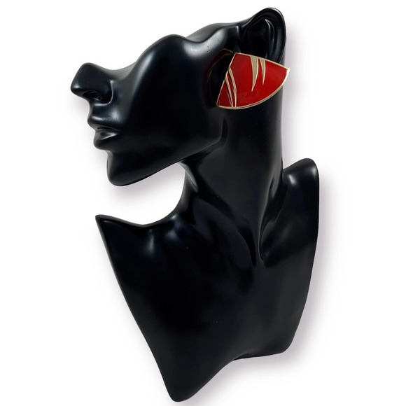 Vintage large red and gold enamel triangle earrings - Picture 8 of 11